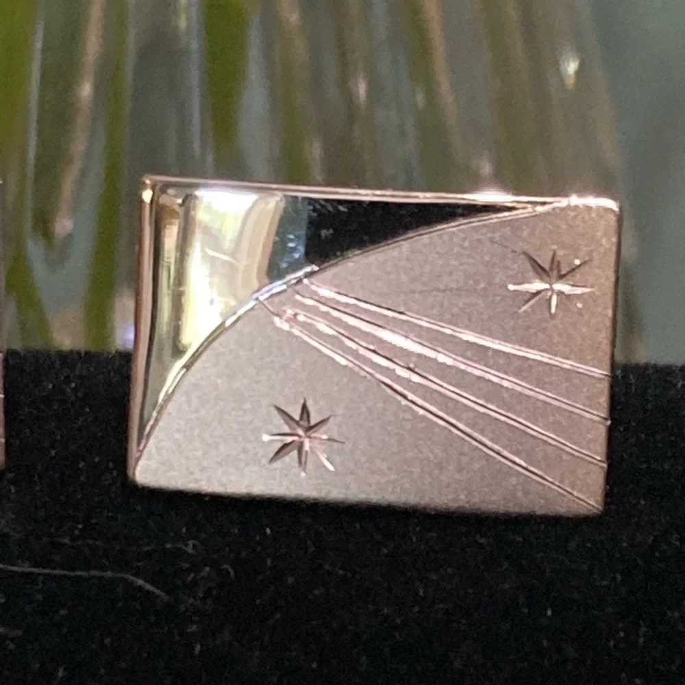 Vintage Sterling Silver brushed/high polish starburst rectangular cuff links